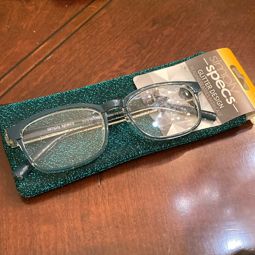 Simply Specs glitter design reading glasses and coordinating case New in package